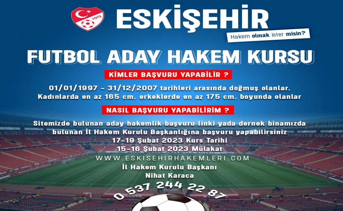 Sizde Futbol Hakemi Olmak istermisiniz? Aday Hakem Başvuruları Başlıyor.